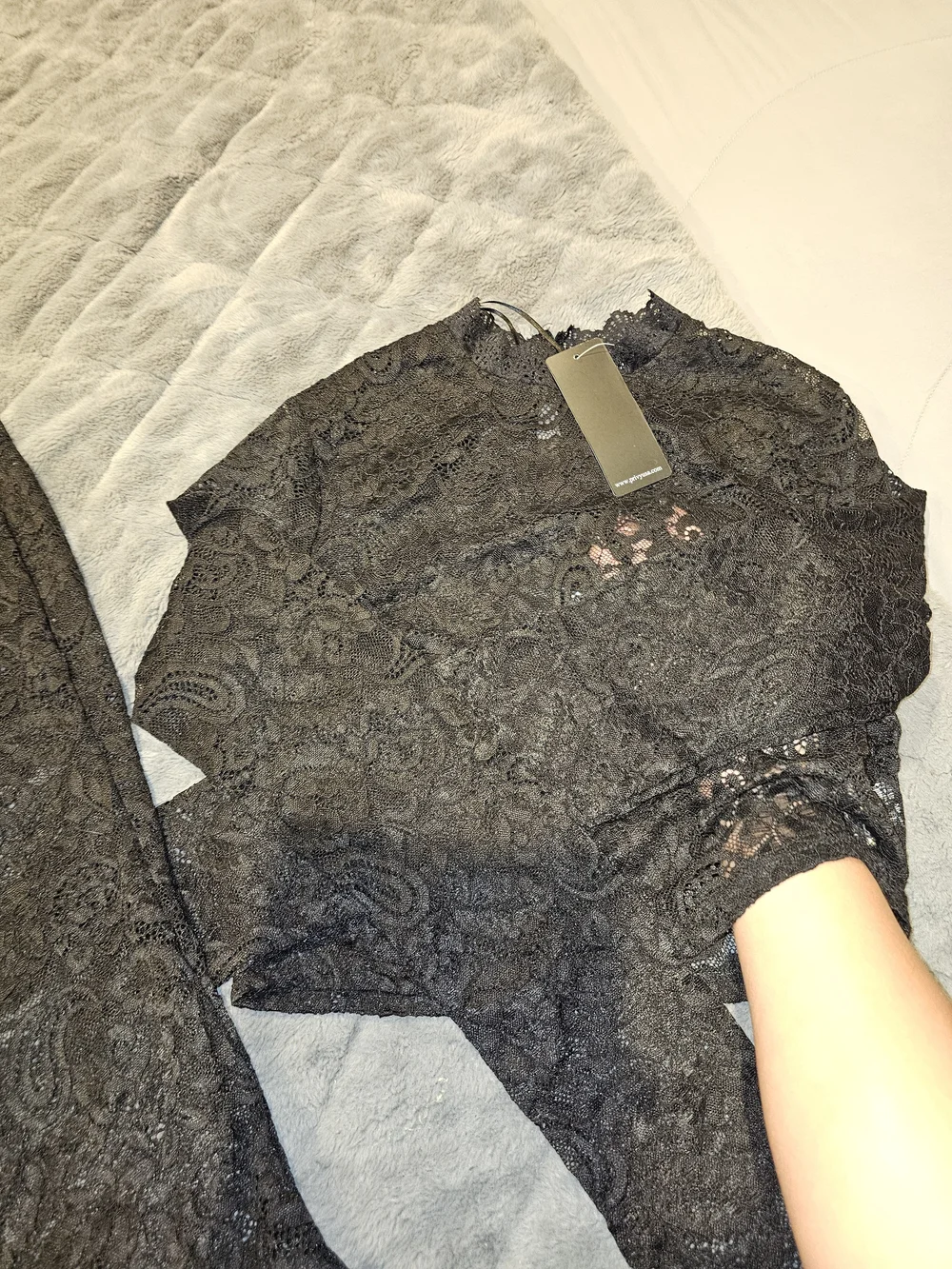 NWT privy Black Lace Wide-Leg Pants with Matching Lace Crop Top